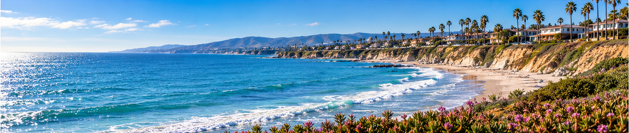Bright Southern California coastline overlooking the Pacific Ocean